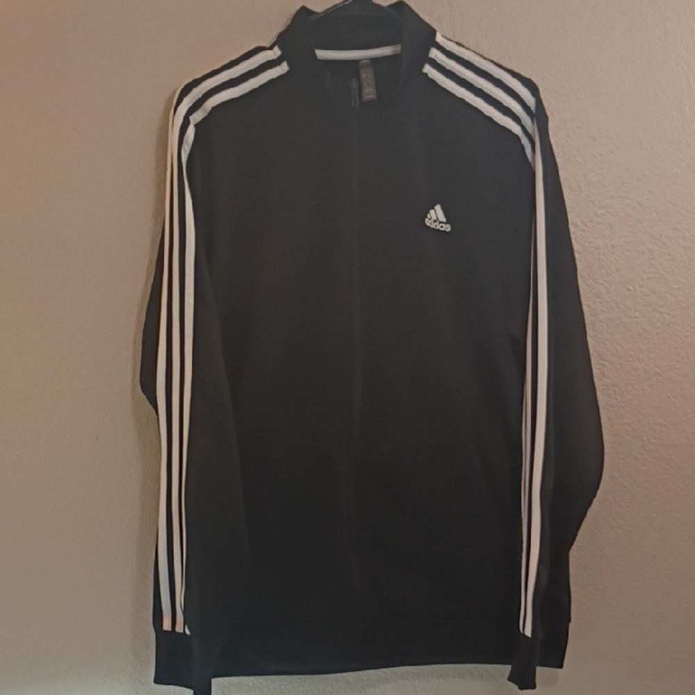 adidas Black Track Jacket with White Stripes and Logo